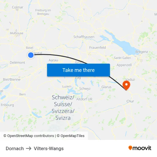 Dornach to Vilters-Wangs map