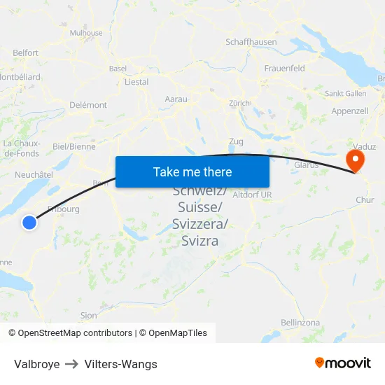 Valbroye to Vilters-Wangs map