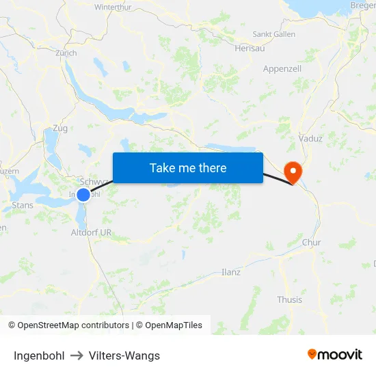 Ingenbohl to Vilters-Wangs map