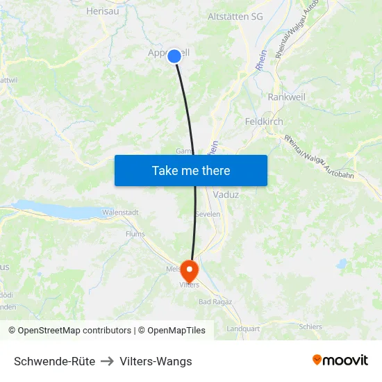 Schwende-Rüte to Vilters-Wangs map