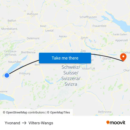 Yvonand to Vilters-Wangs map