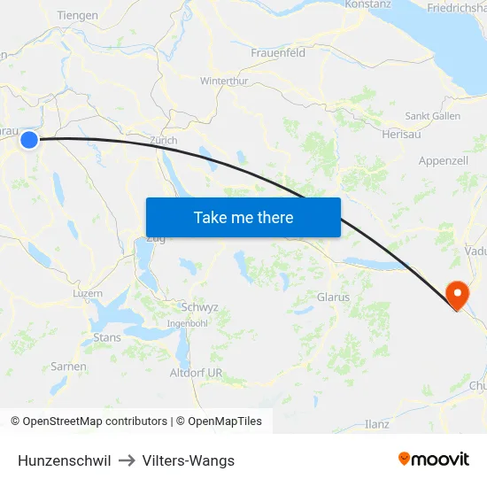 Hunzenschwil to Vilters-Wangs map