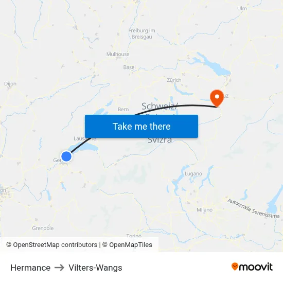 Hermance to Vilters-Wangs map