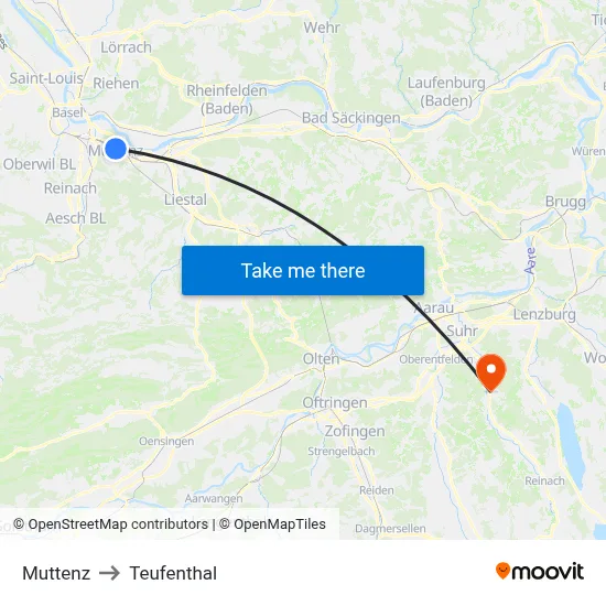 Muttenz to Teufenthal map