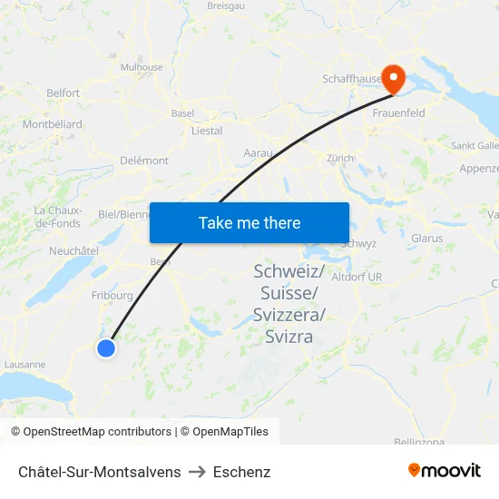 Châtel-Sur-Montsalvens to Eschenz map