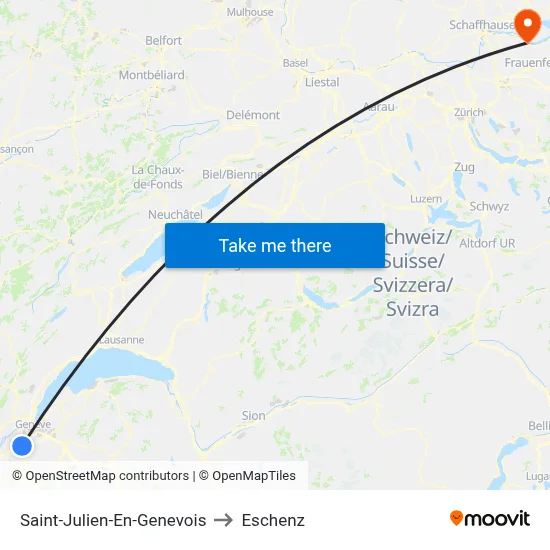 Saint-Julien-En-Genevois to Eschenz map