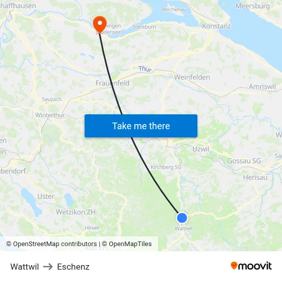 Wattwil to Eschenz map