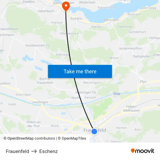 Frauenfeld to Eschenz map