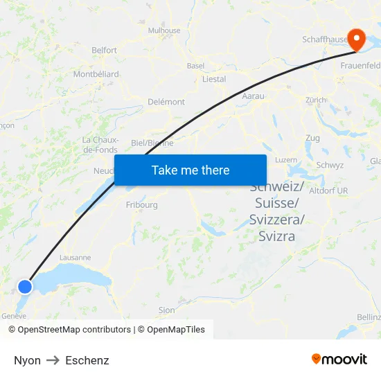 Nyon to Eschenz map