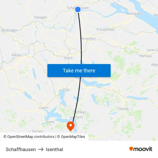 Schaffhausen to Isenthal map