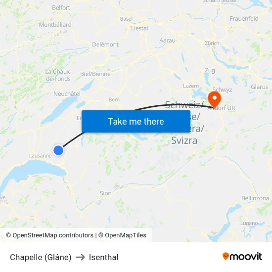 Chapelle (Glâne) to Isenthal map