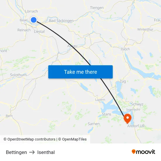 Bettingen to Isenthal map