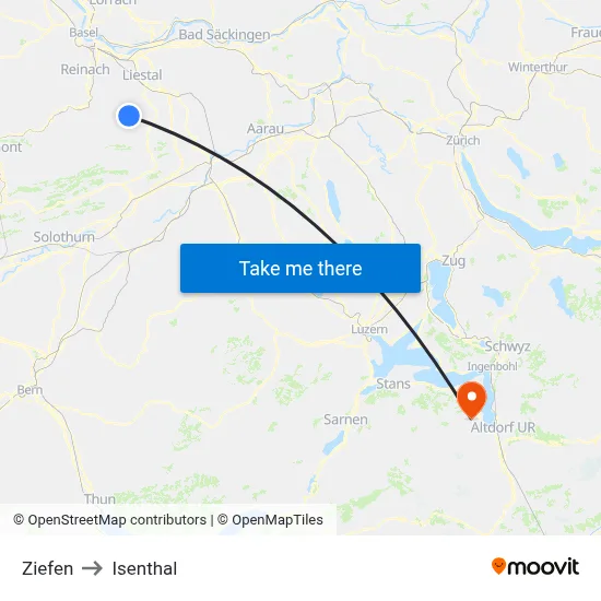 Ziefen to Isenthal map