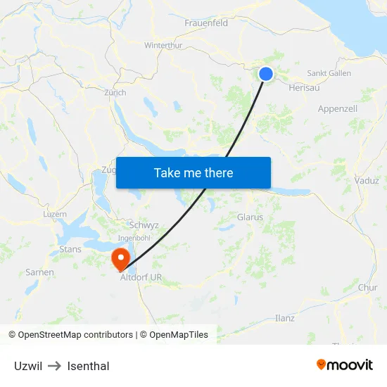 Uzwil to Isenthal map