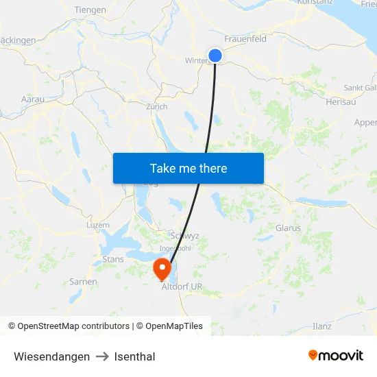 Wiesendangen to Isenthal map