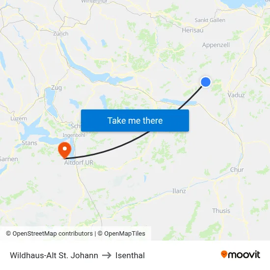 Wildhaus-Alt St. Johann to Isenthal map