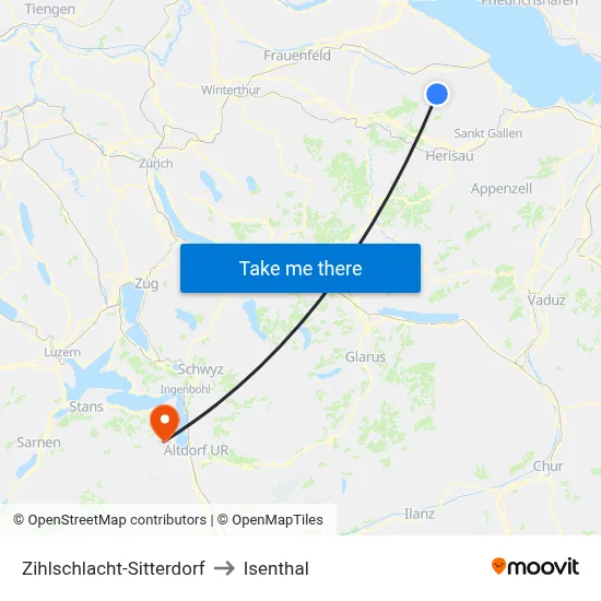 Zihlschlacht-Sitterdorf to Isenthal map