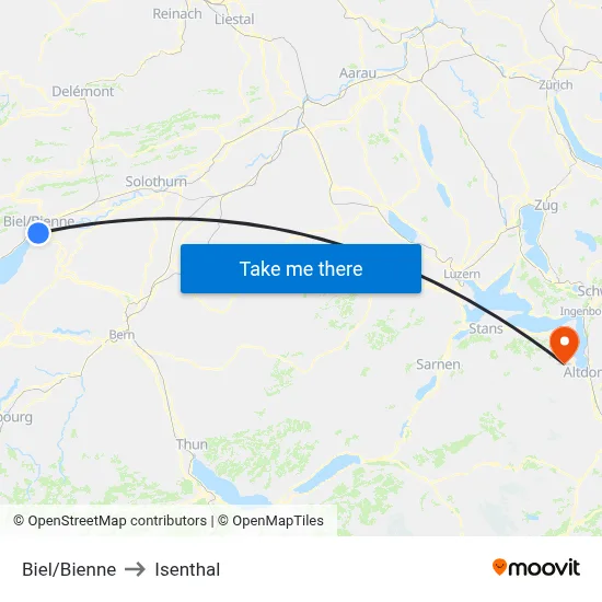 Biel/Bienne to Isenthal map
