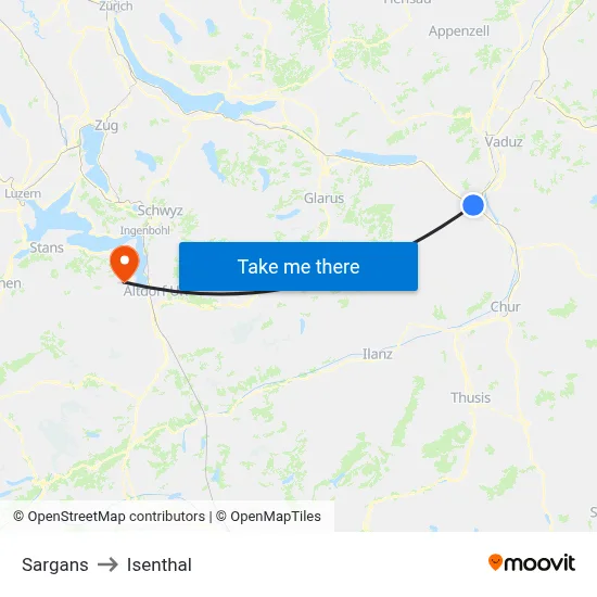 Sargans to Isenthal map