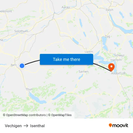 Vechigen to Isenthal map