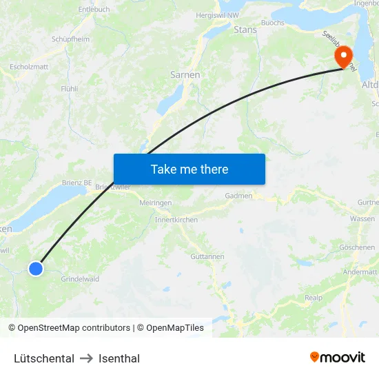 Lütschental to Isenthal map