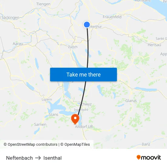 Neftenbach to Isenthal map