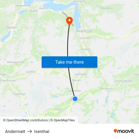 Andermatt to Isenthal map