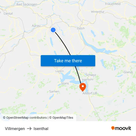 Villmergen to Isenthal map