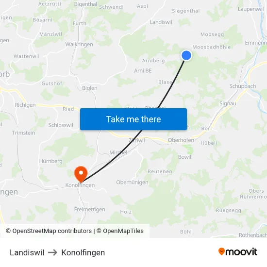 Landiswil to Konolfingen map