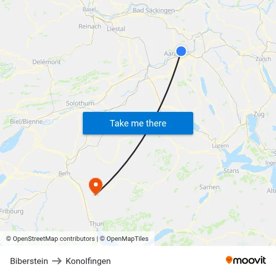 Biberstein to Konolfingen map