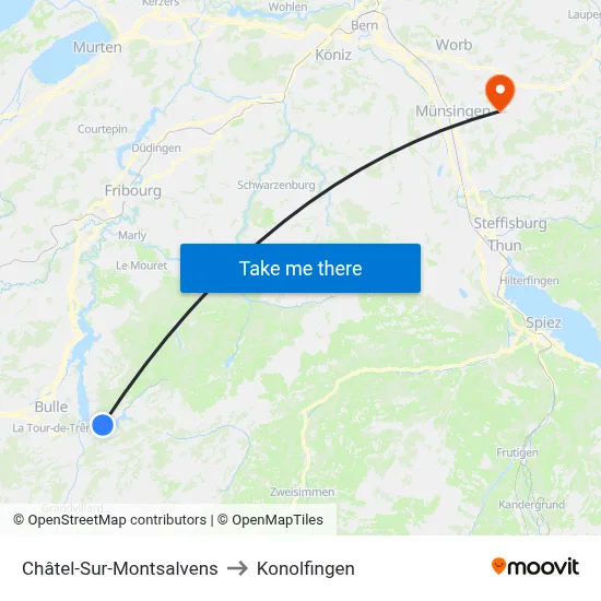 Châtel-Sur-Montsalvens to Konolfingen map
