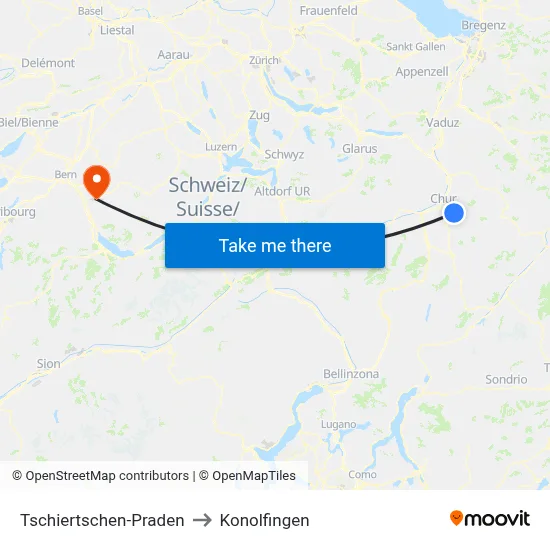 Tschiertschen-Praden to Konolfingen map