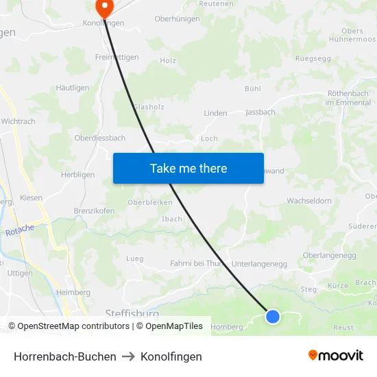 Horrenbach-Buchen to Konolfingen map