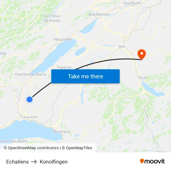 Echallens to Konolfingen map