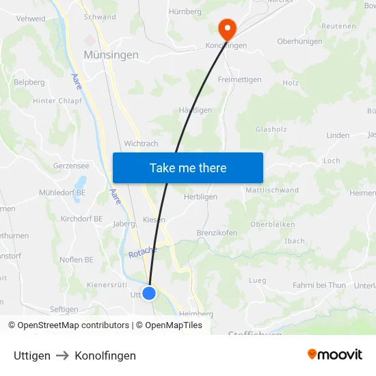 Uttigen to Konolfingen map