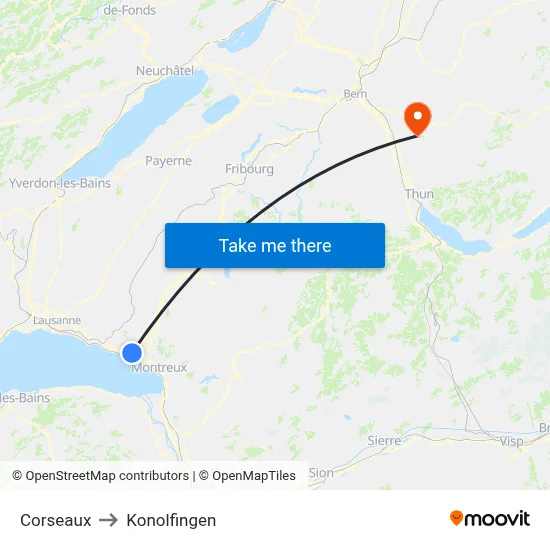 Corseaux to Konolfingen map