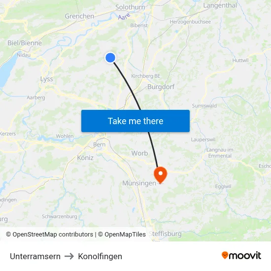 Unterramsern to Konolfingen map
