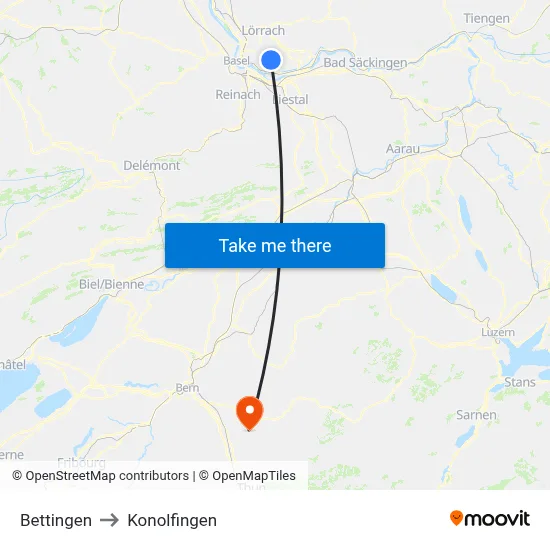 Bettingen to Konolfingen map