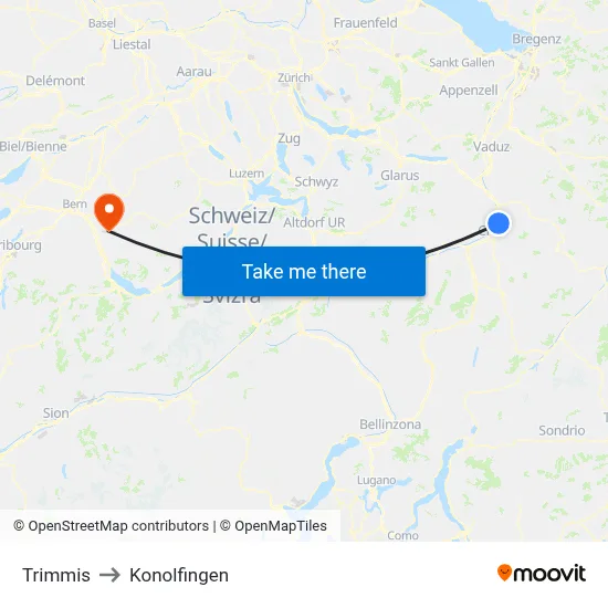 Trimmis to Konolfingen map