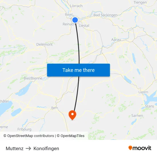 Muttenz to Konolfingen map