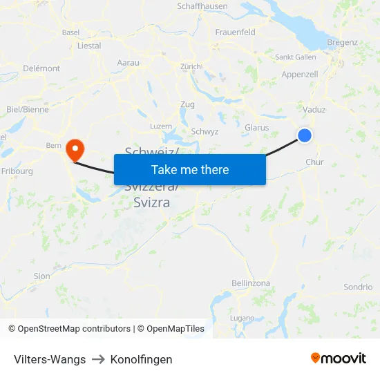 Vilters-Wangs to Konolfingen map