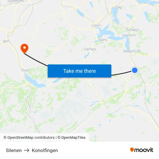 Silenen to Konolfingen map