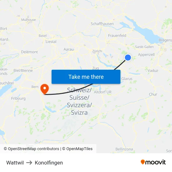 Wattwil to Konolfingen map