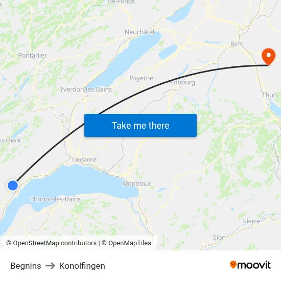 Begnins to Konolfingen map