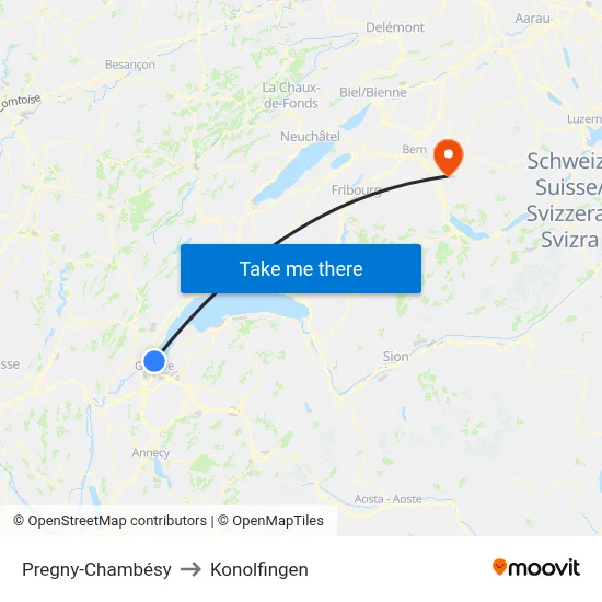Pregny-Chambésy to Konolfingen map