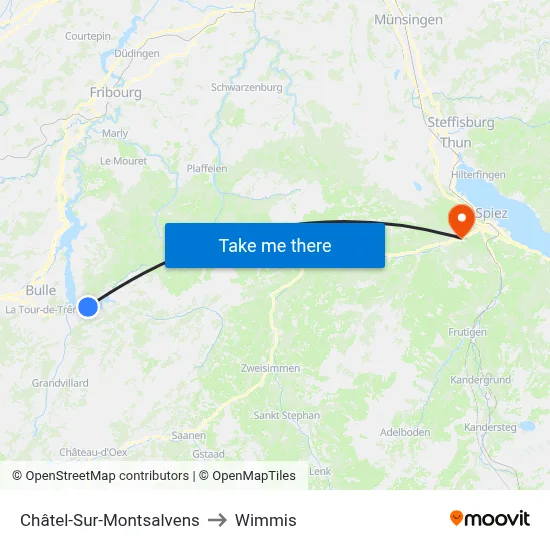 Châtel-Sur-Montsalvens to Wimmis map