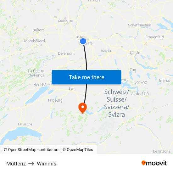Muttenz to Wimmis map