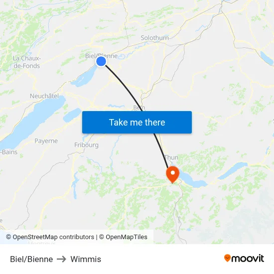 Biel/Bienne to Wimmis map