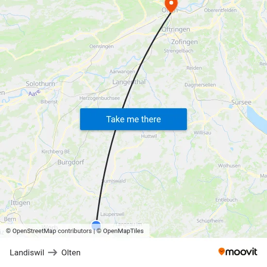 Landiswil to Olten map