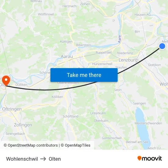 Wohlenschwil to Olten map